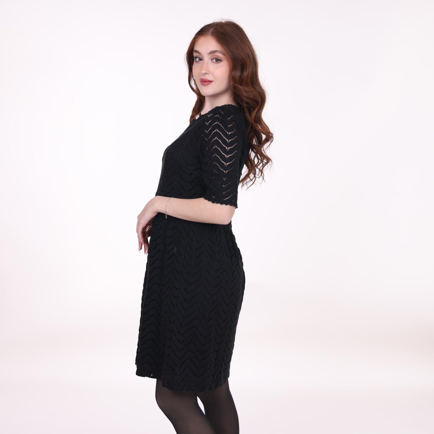 Black Textured A-Line Midi Dress