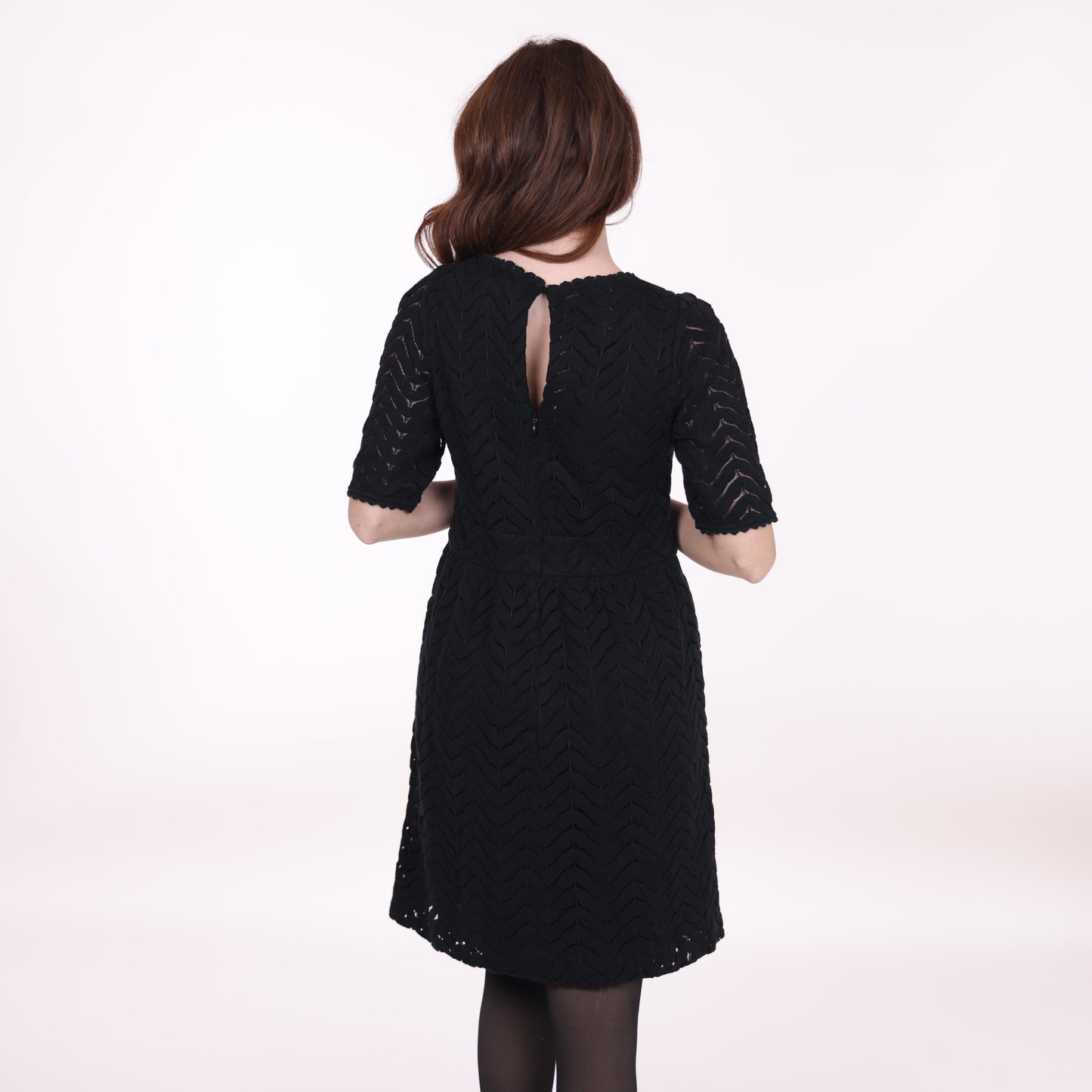 Black Textured A-Line Midi Dress