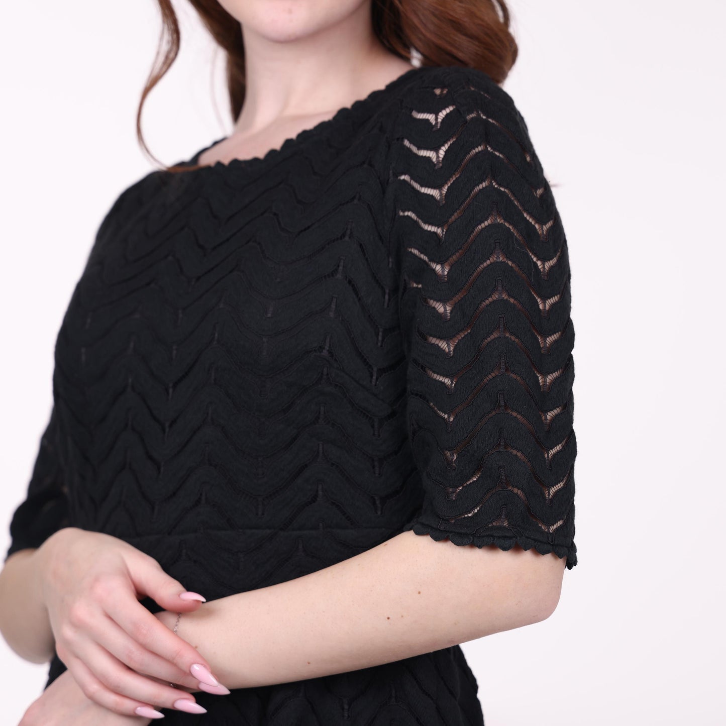 Black Textured A-Line Midi Dress