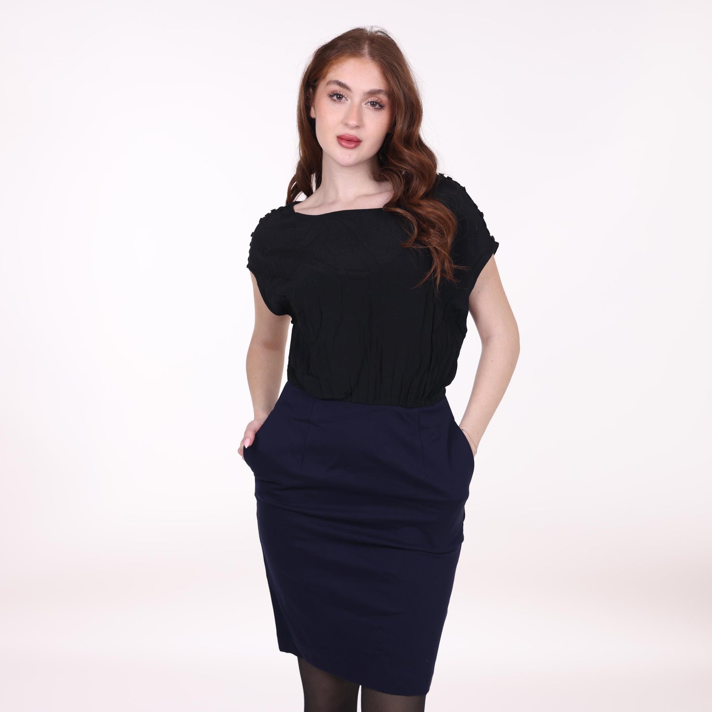 Black and Navy Two-Tone Pencil Dress