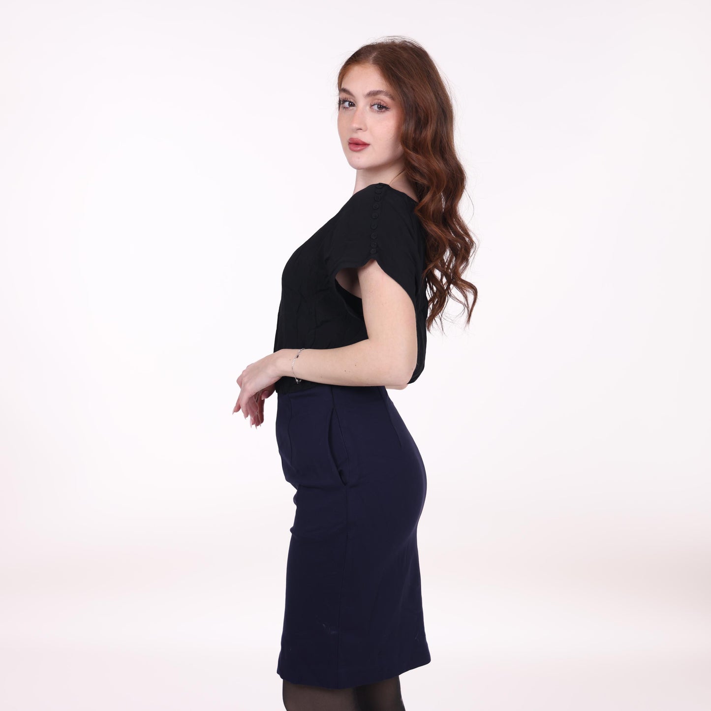 Black and Navy Two-Tone Pencil Dress