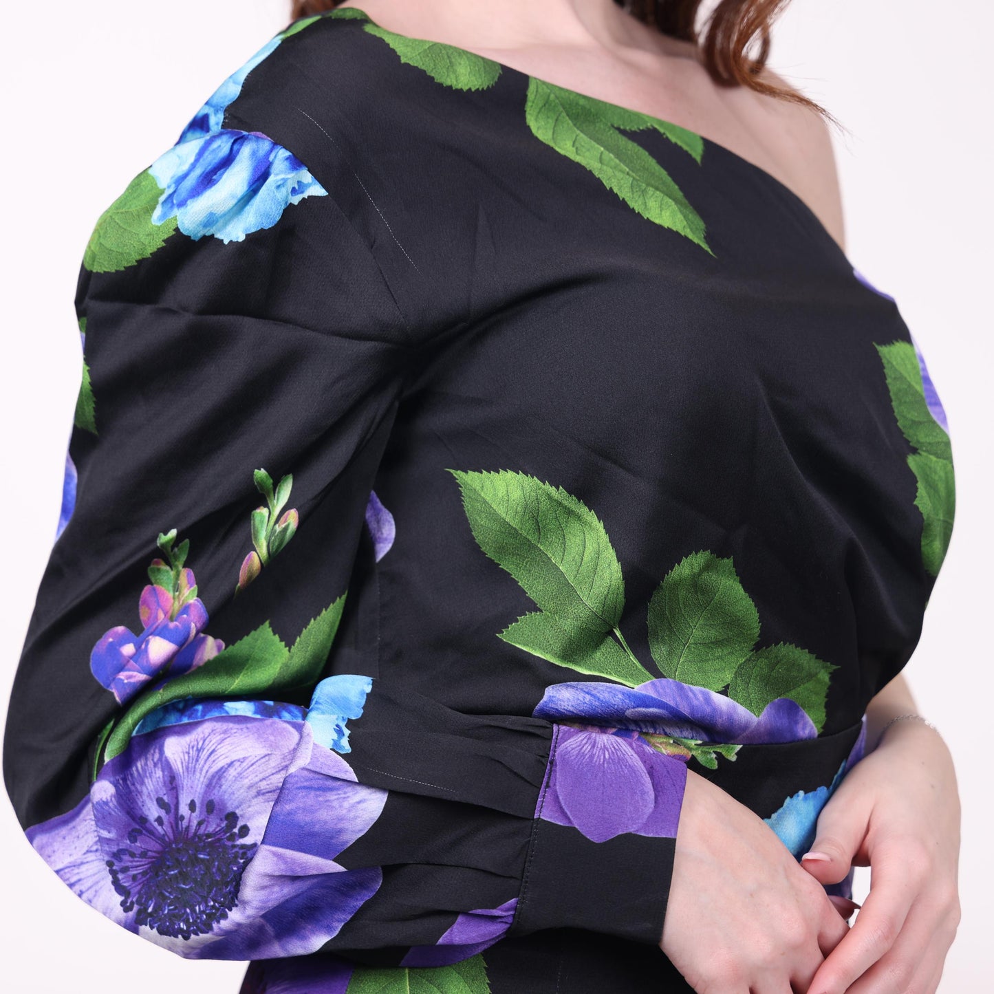 Off-Shoulder Black Floral Jumpsuit with Wide Legs