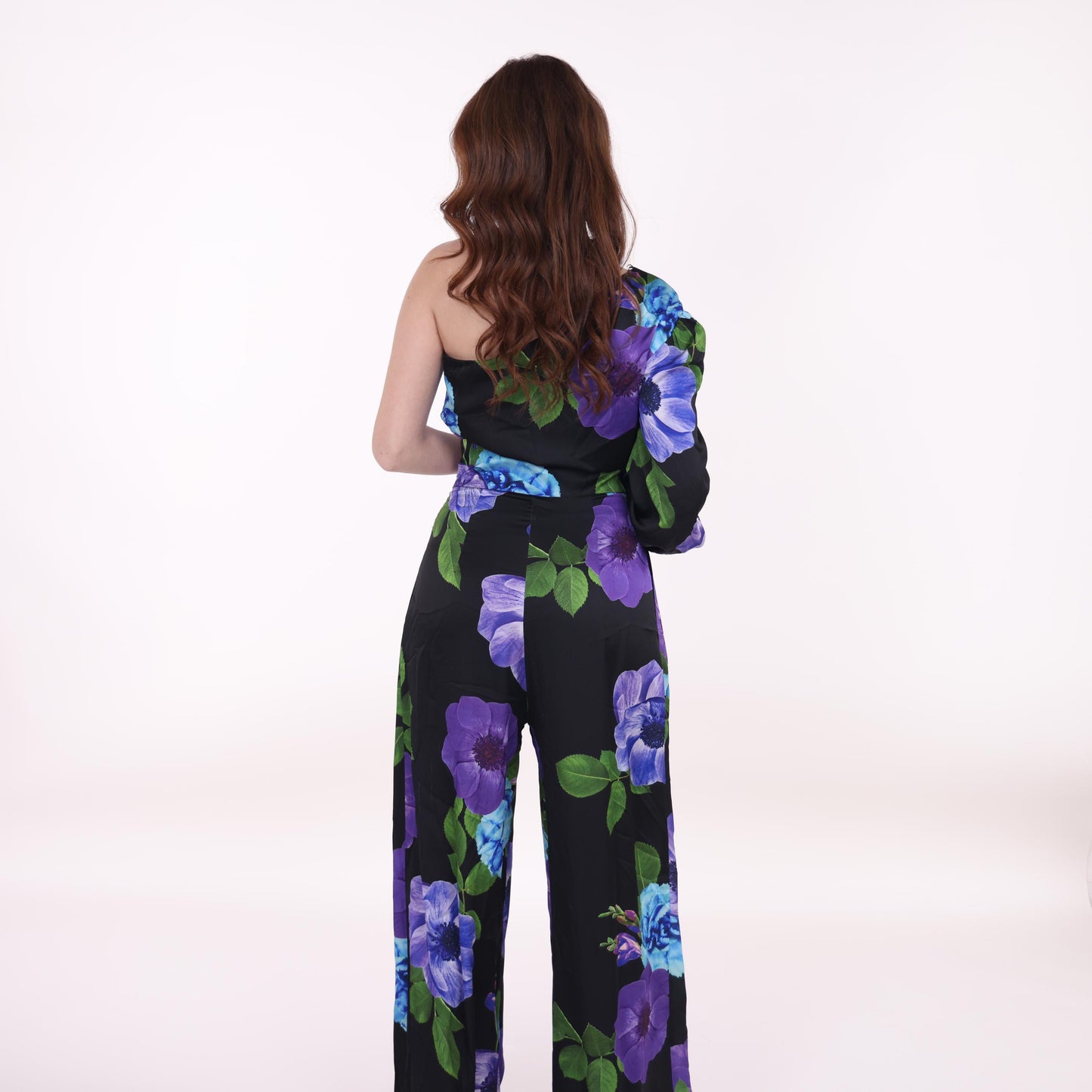 Off-Shoulder Black Floral Jumpsuit with Wide Legs
