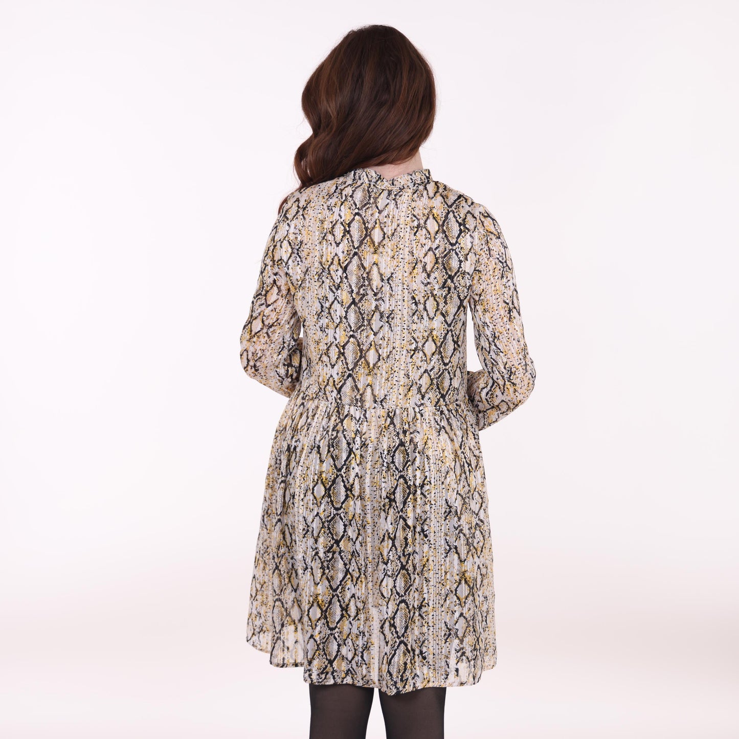 Snake Print Long-Sleeve Dress with High Neck