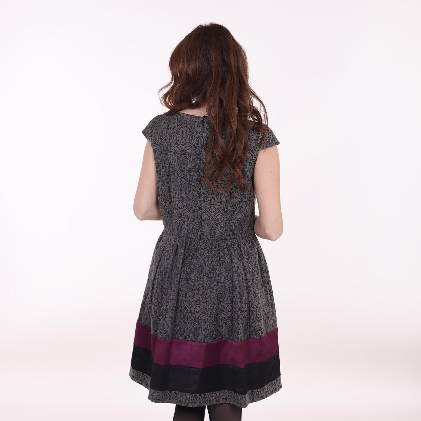 Jacquard Fit-and-Flare Dress with Colorblock Hem