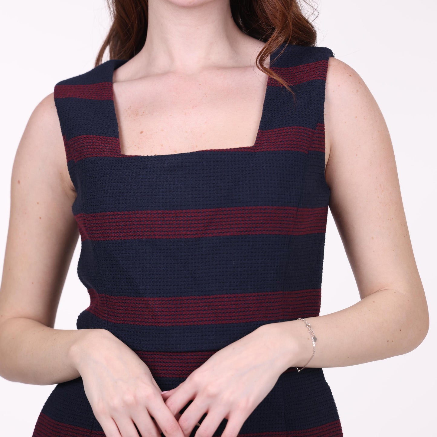 Navy and Burgundy Striped Sleeveless Mini Dress