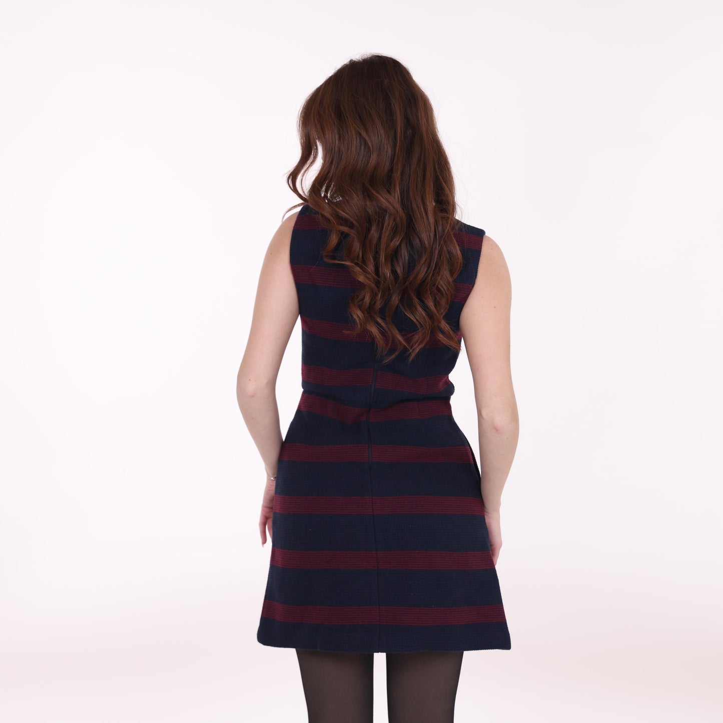 Navy and Burgundy Striped Sleeveless Mini Dress
