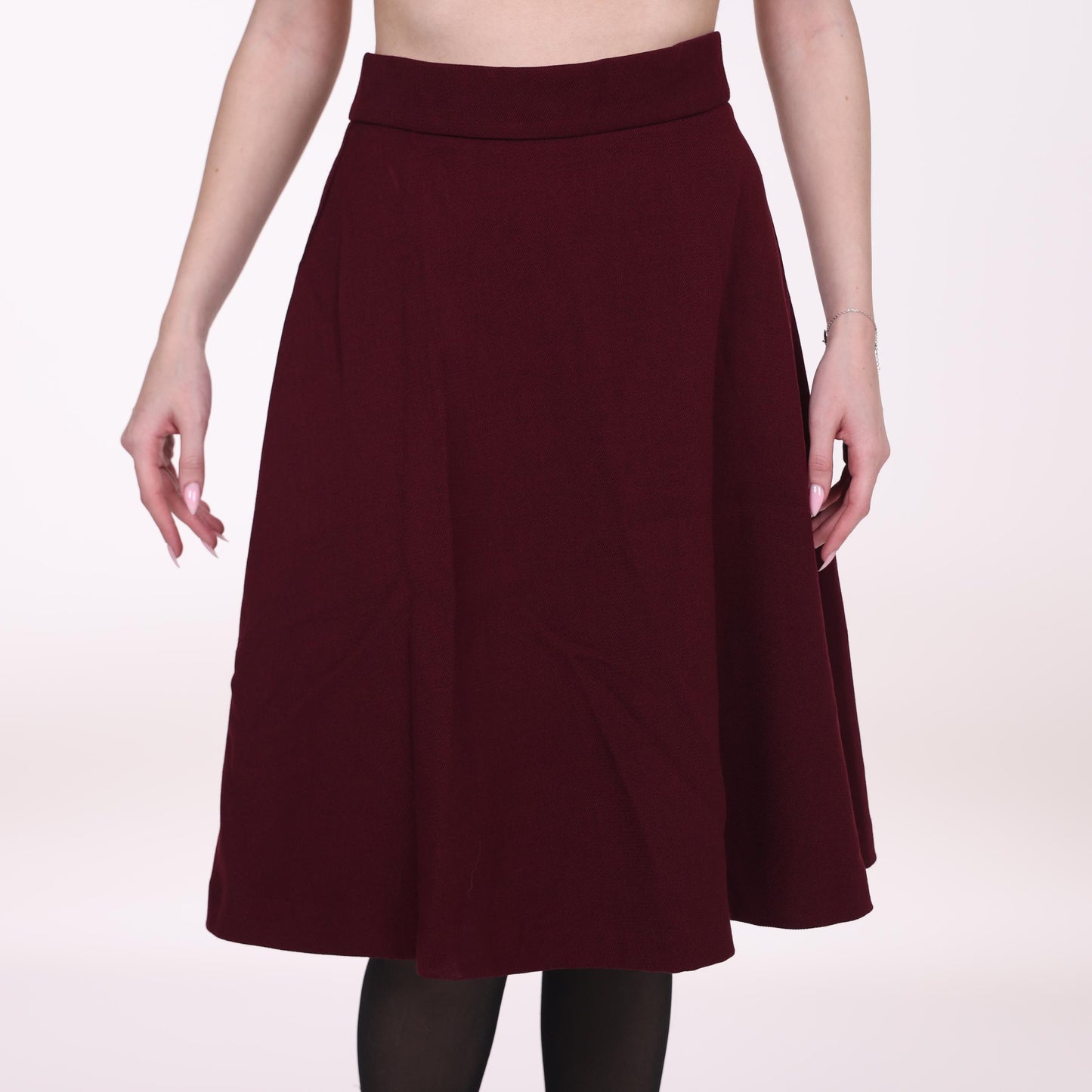 Burgundy A-Line Midi Skirt