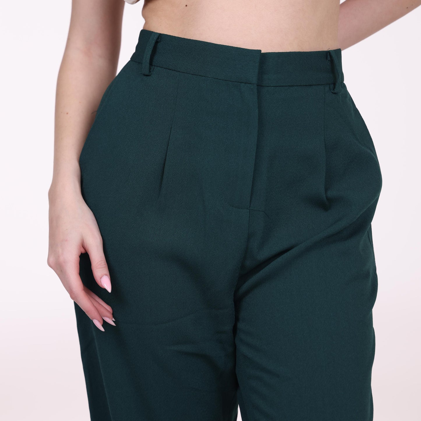 Dark Green Tailored Trousers with Pleated Front