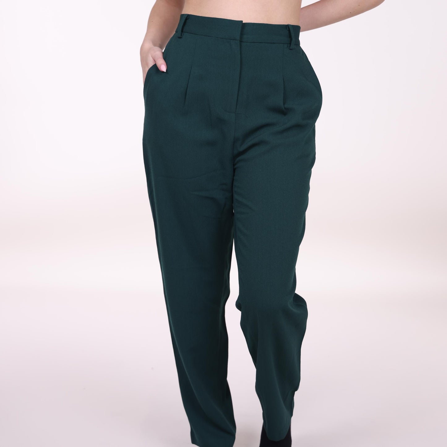 Dark Green Tailored Trousers with Pleated Front