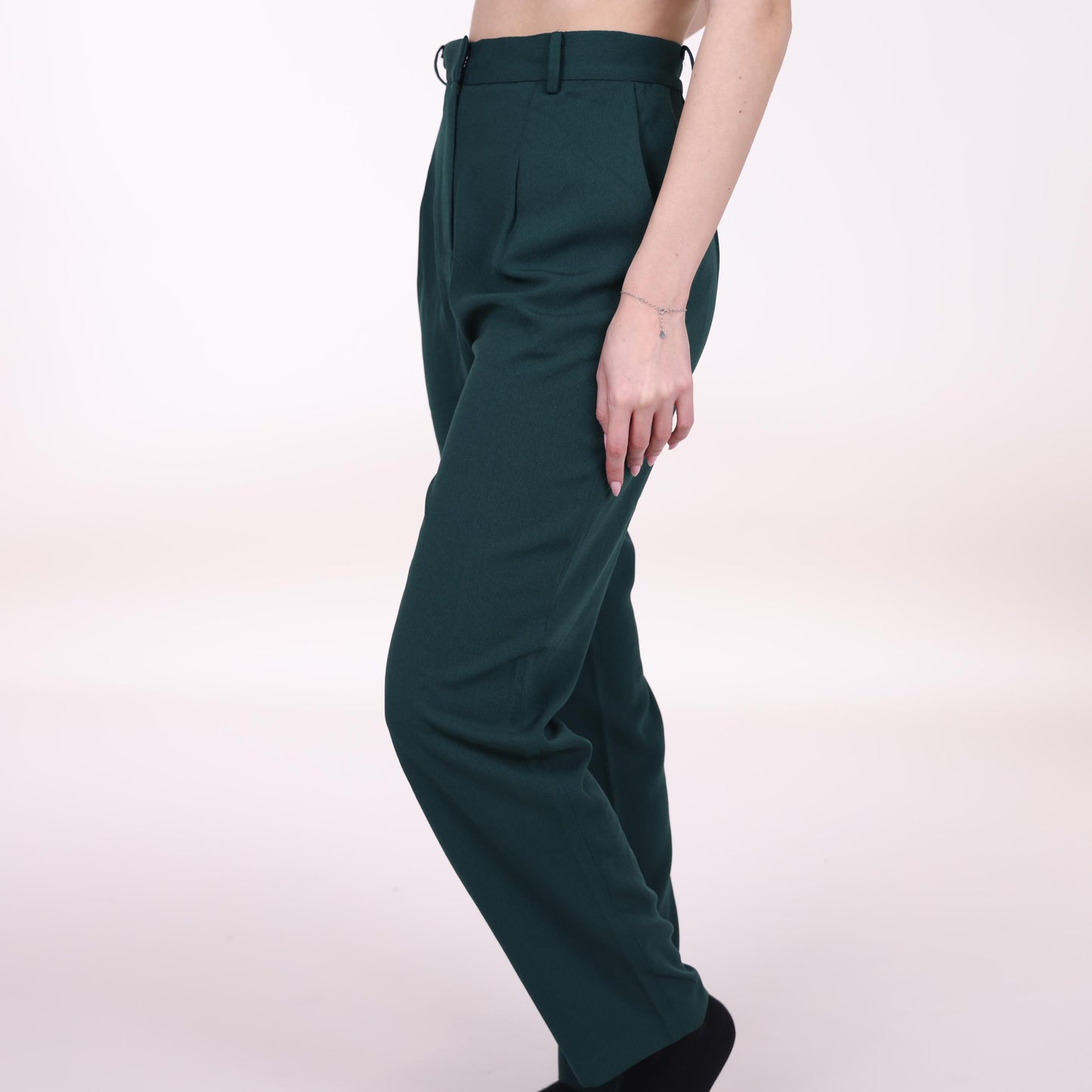 Dark Green Tailored Trousers with Pleated Front