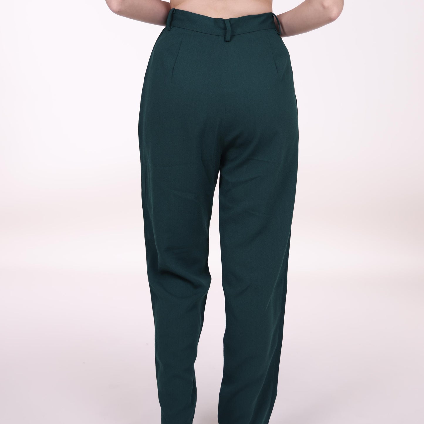Dark Green Tailored Trousers with Pleated Front