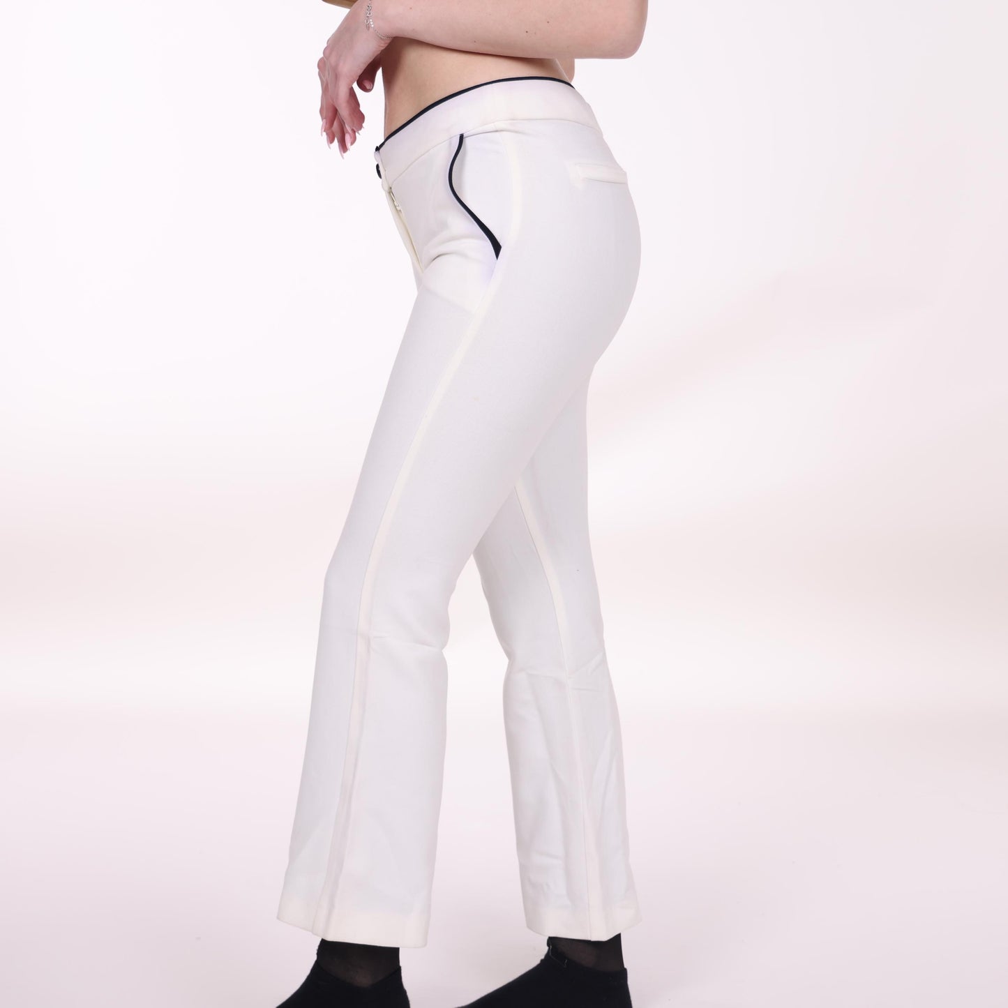 White Flared Pants with Contrast Trim Detail