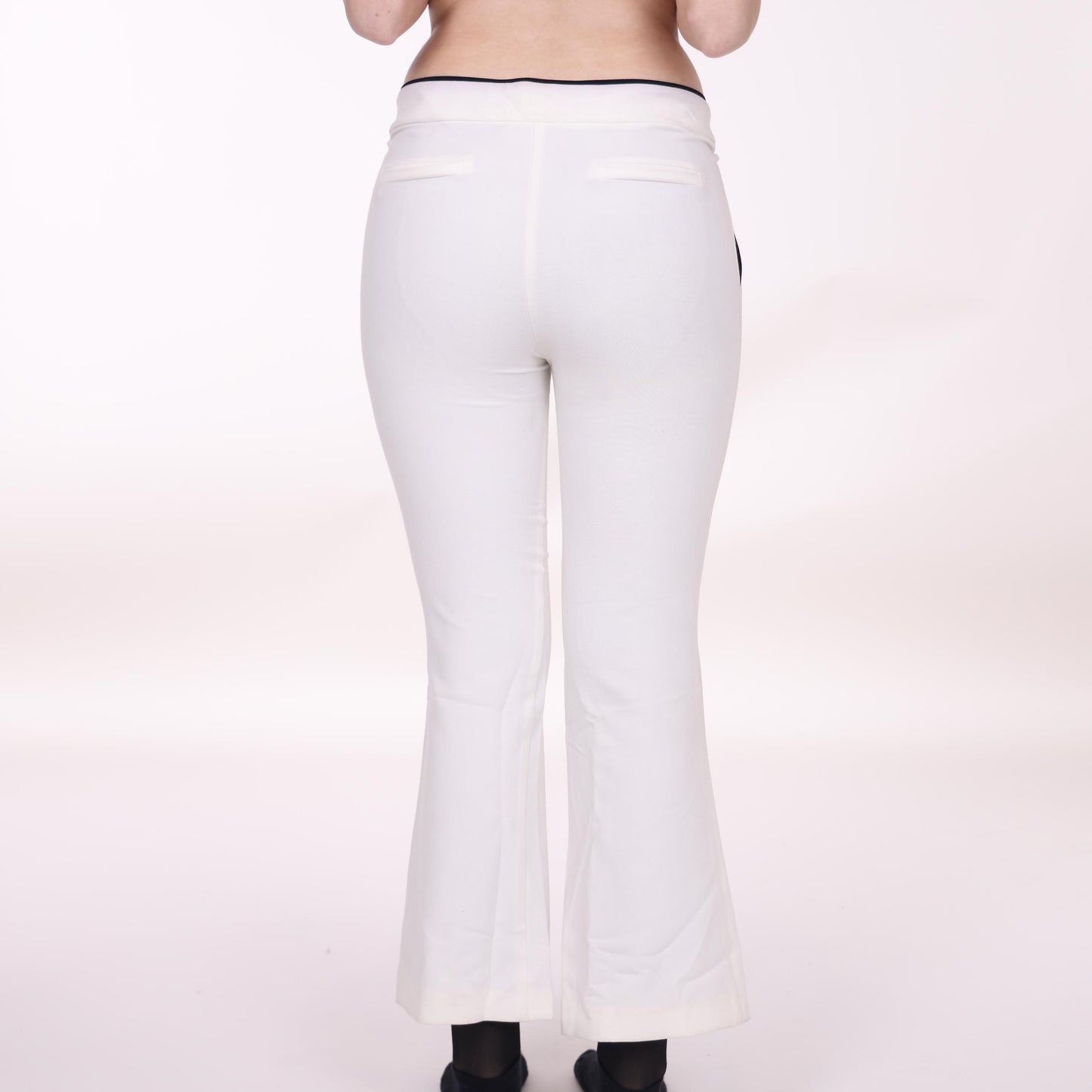 White Flared Pants with Contrast Trim Detail