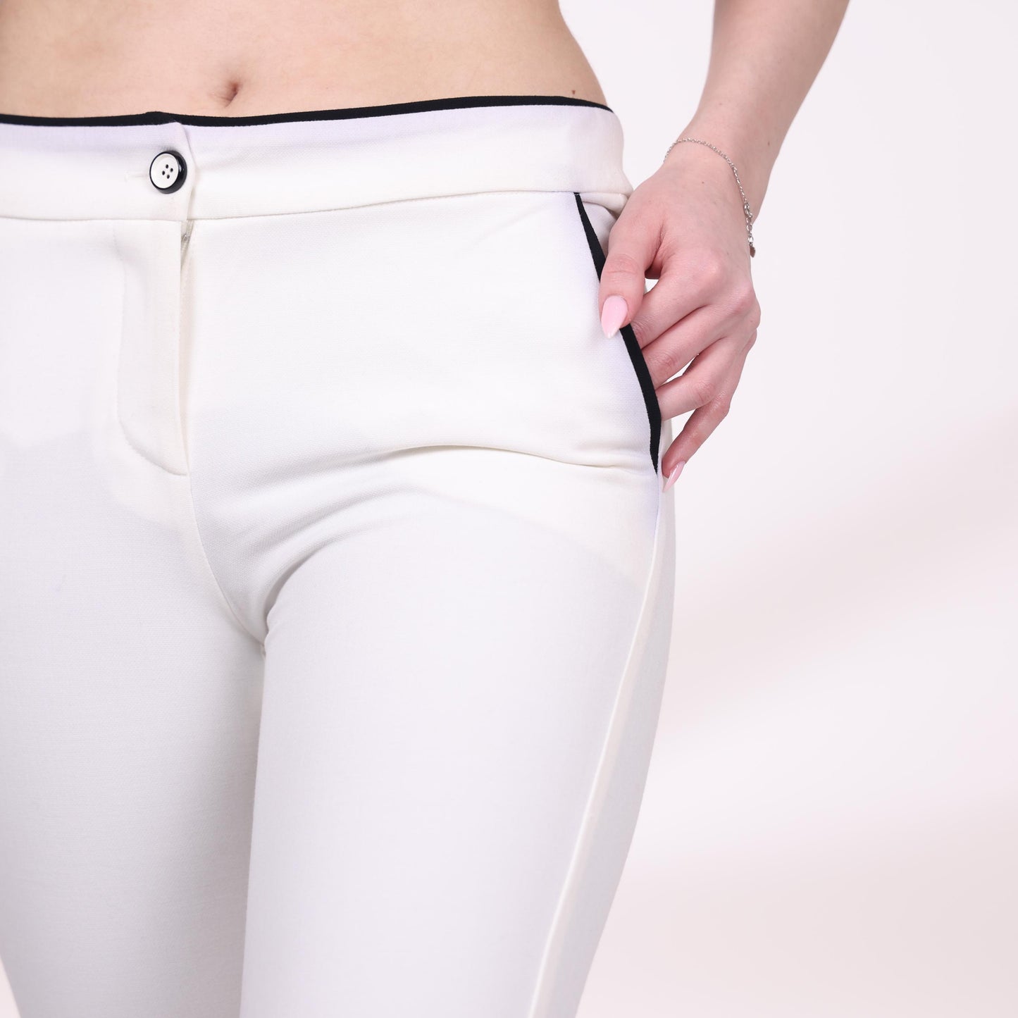 White Flared Pants with Contrast Trim Detail