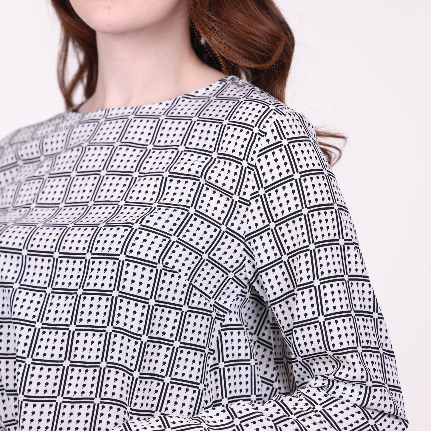 Black and White Geometric Print Top with Flowy Hem