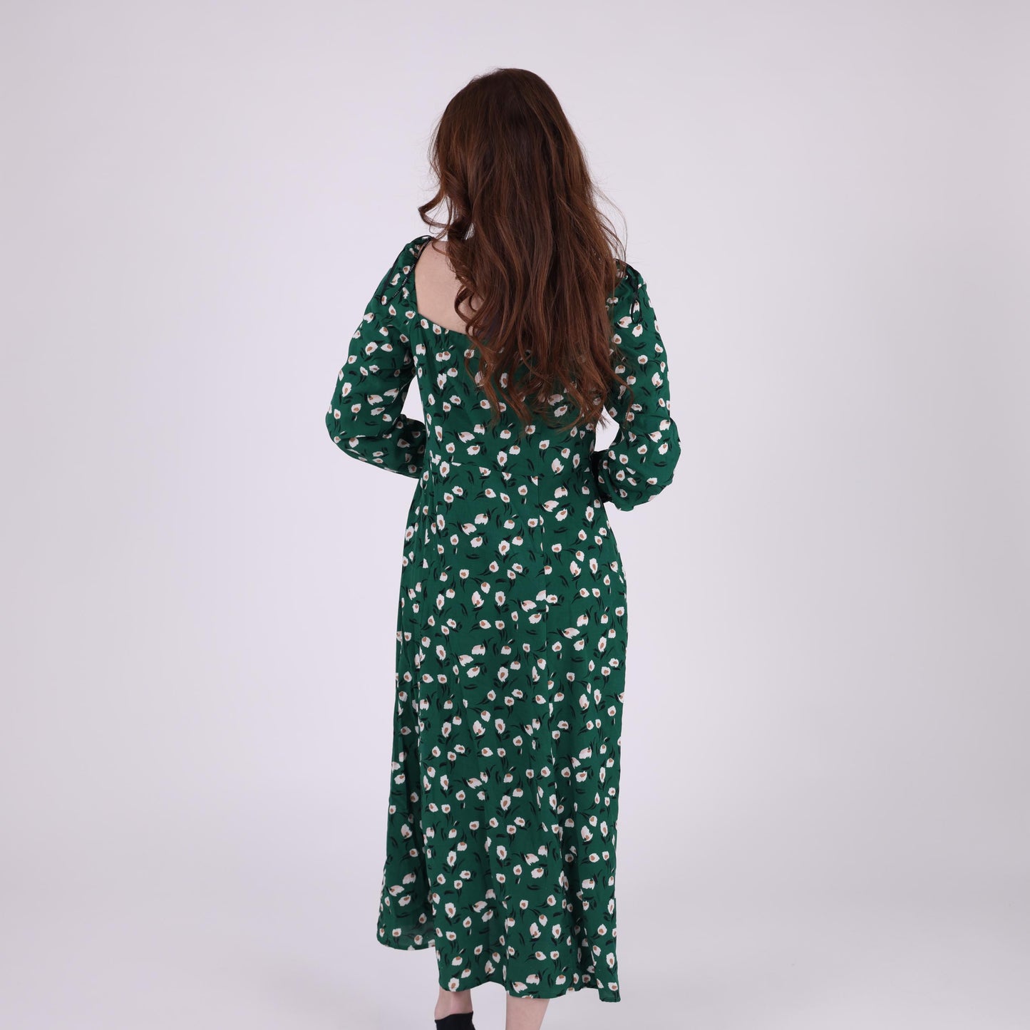 Green Floral Maxi Dress with Long Sleeves