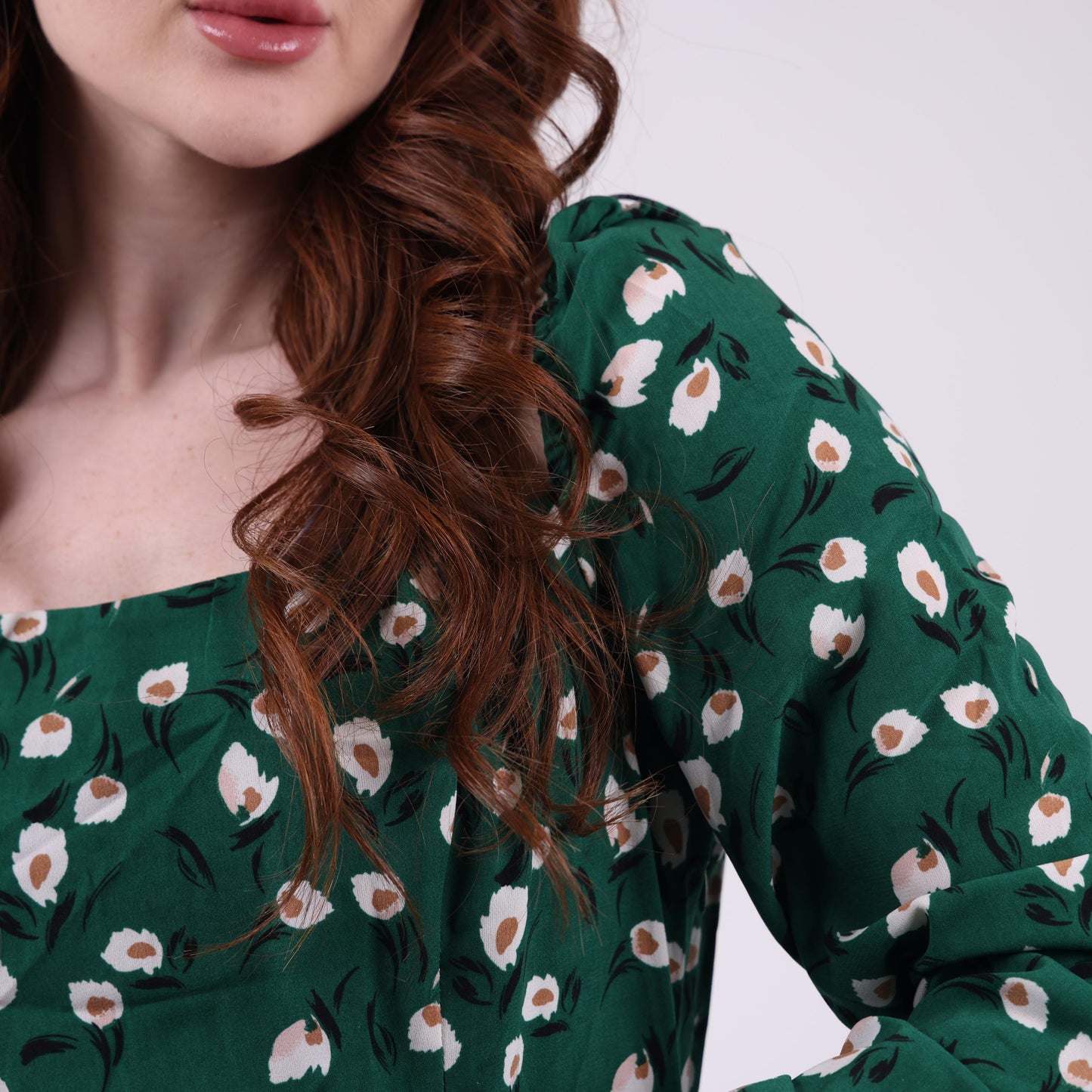 Green Floral Maxi Dress with Long Sleeves