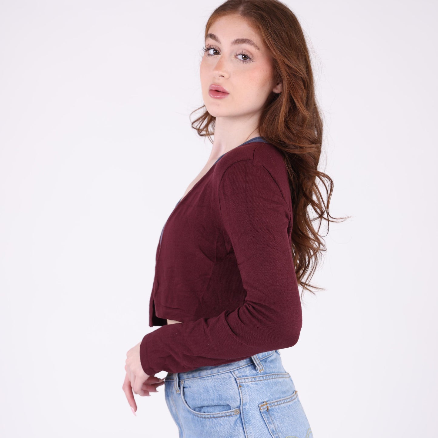 Burgundy Cropped Bolero Cardigan