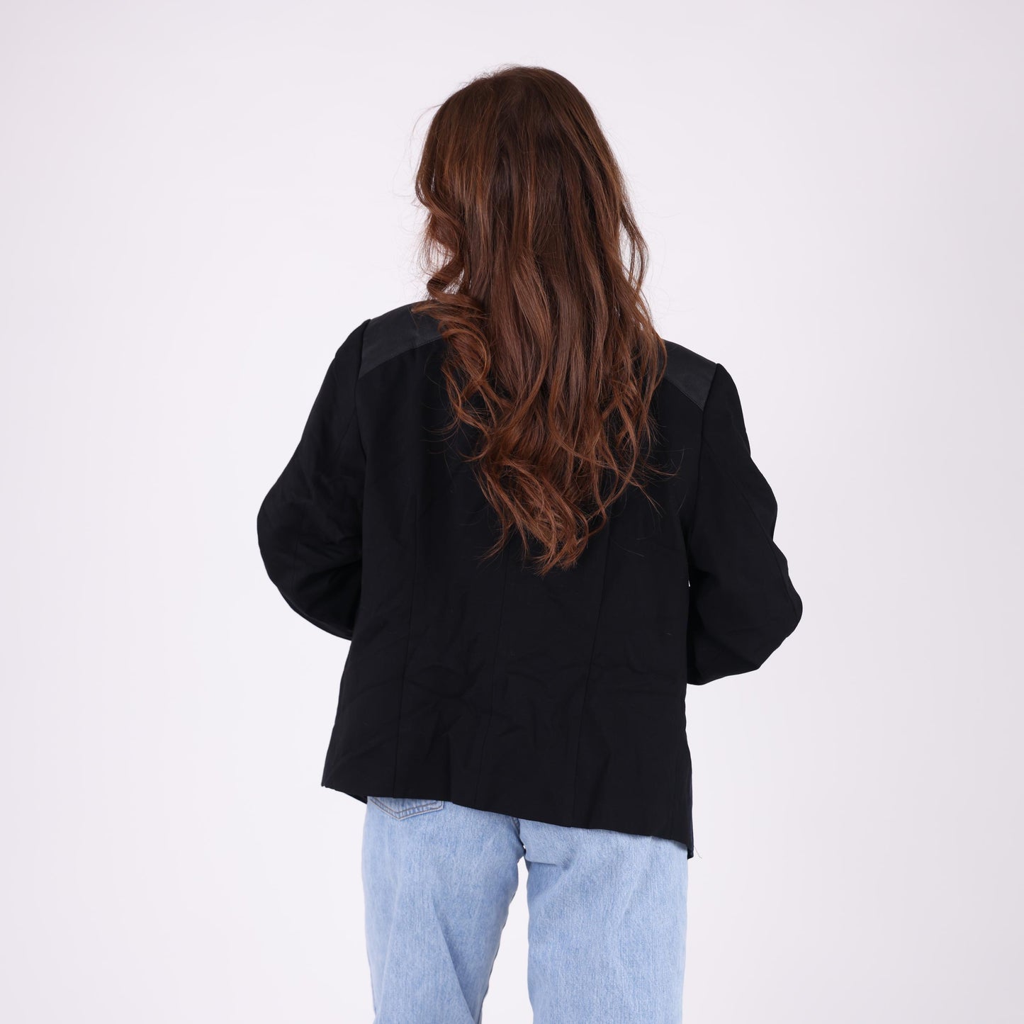 Black Pinstripe Waterfall Jacket with Zippered Sleeves