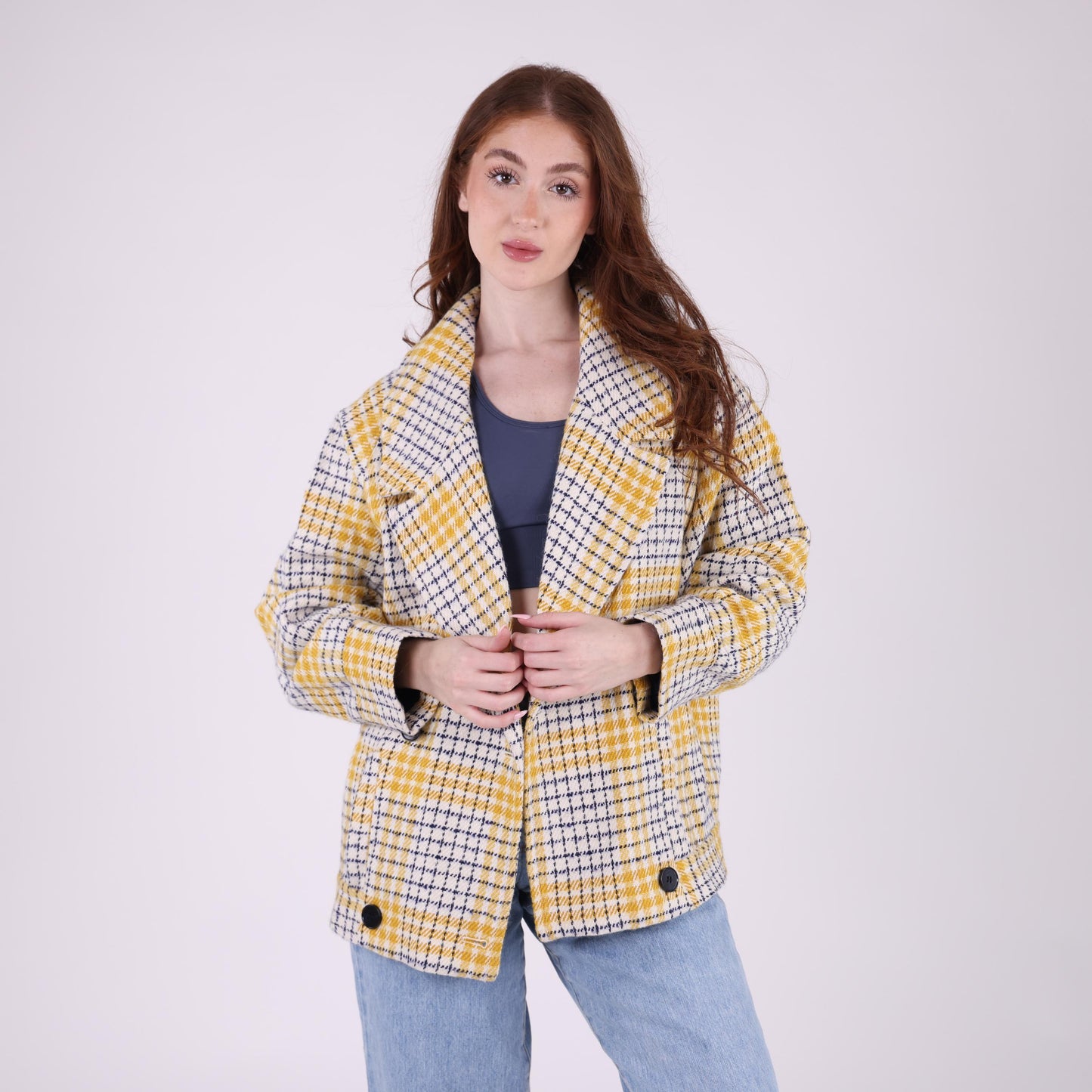 Yellow and White Plaid Oversized Jacket