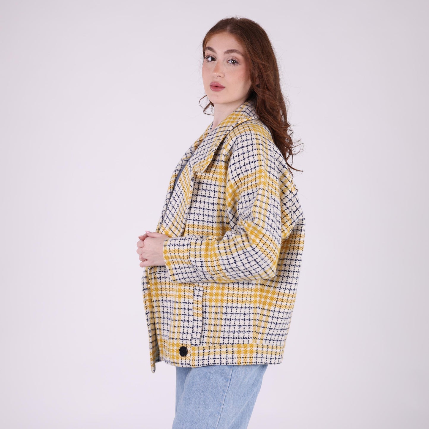 Yellow and White Plaid Oversized Jacket