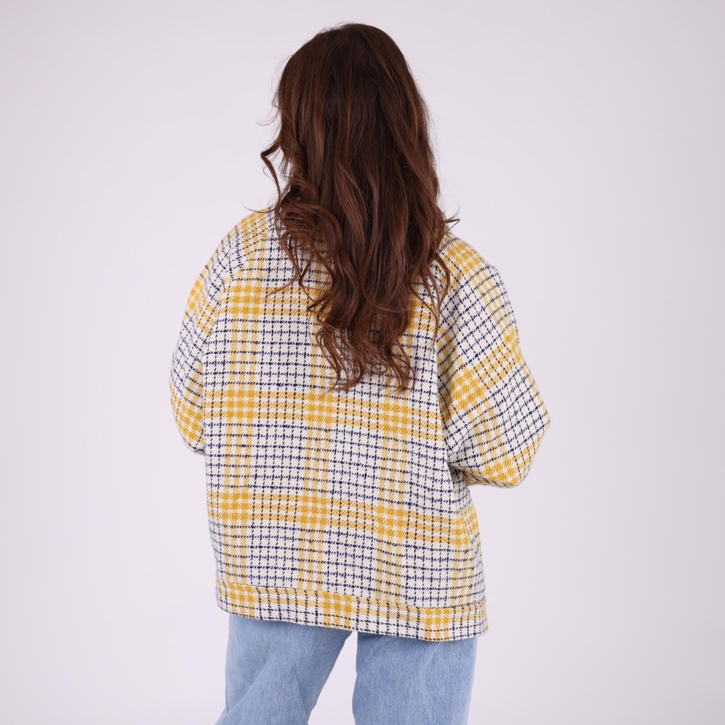 Yellow and White Plaid Oversized Jacket