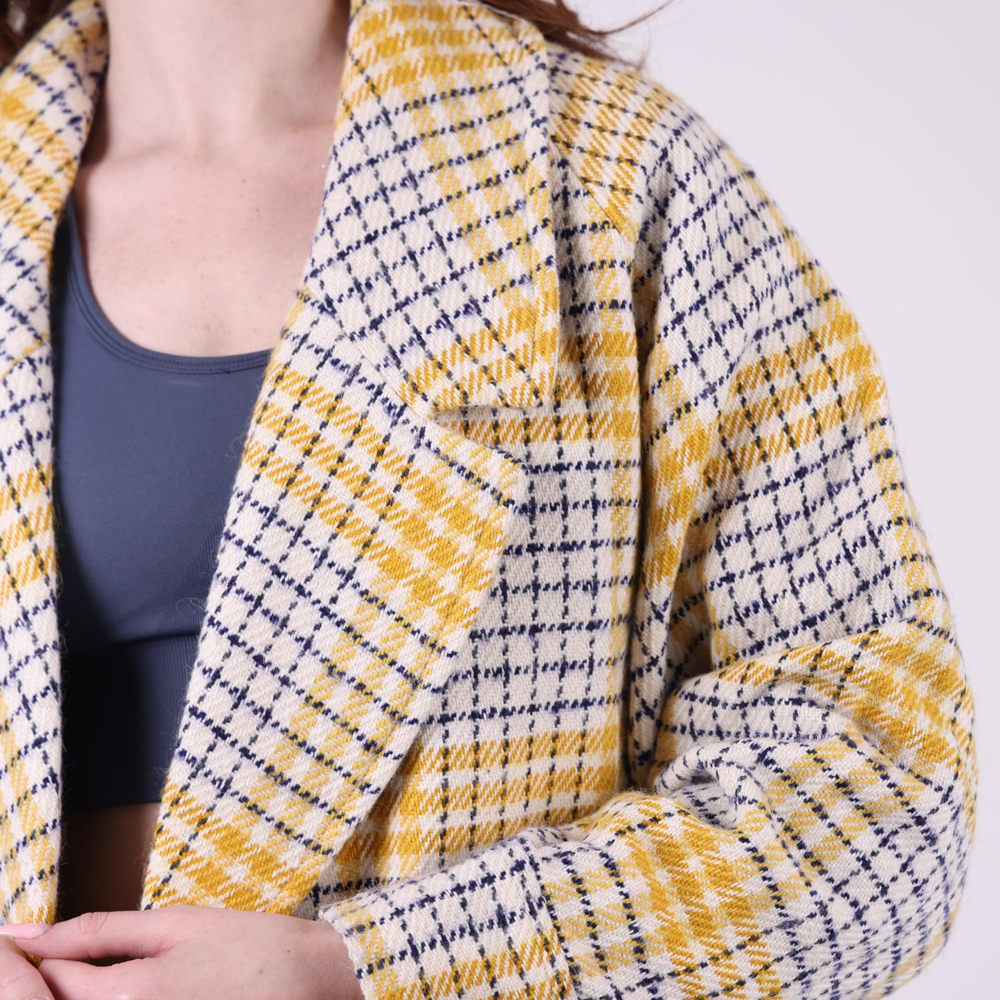 Yellow and White Plaid Oversized Jacket