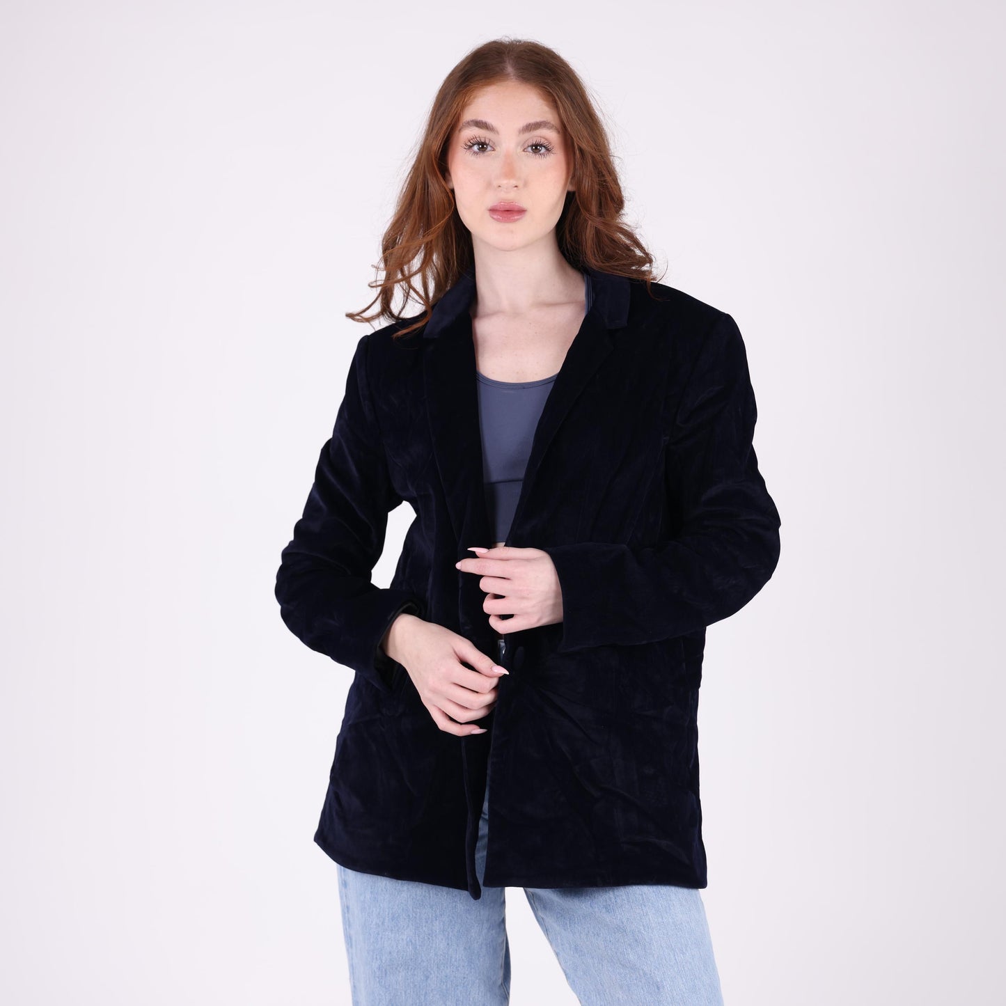 Dark Blue Velvet Blazer