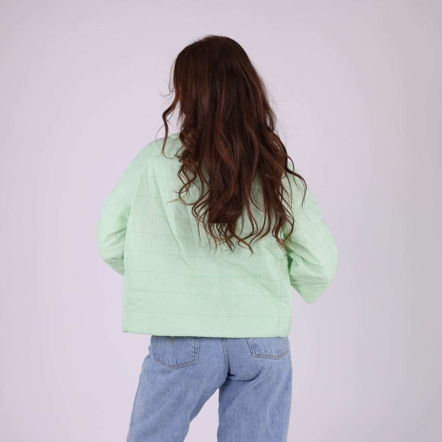 Light Green Quilted Jacket with 3/4 Sleeves