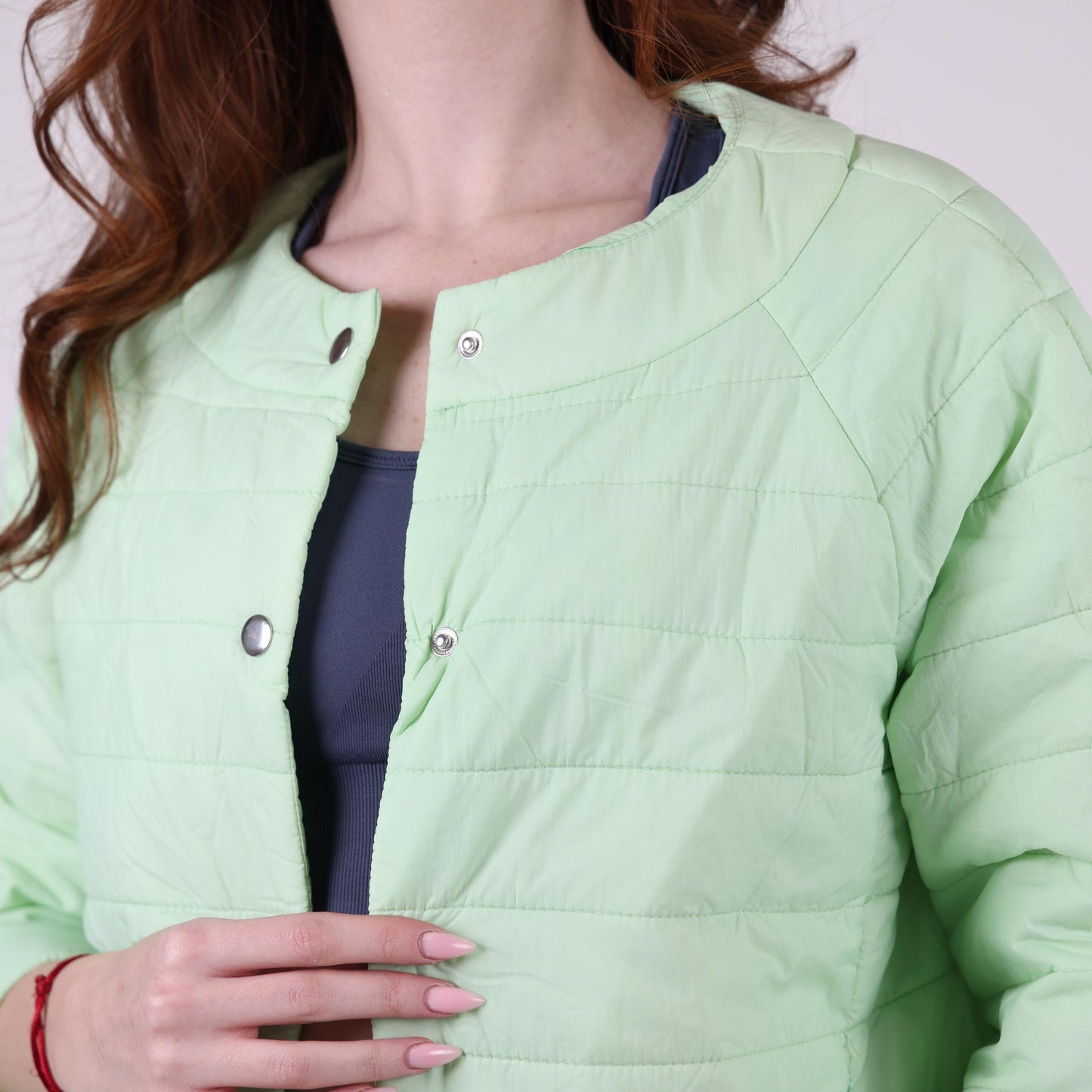 Light Green Quilted Jacket with 3/4 Sleeves