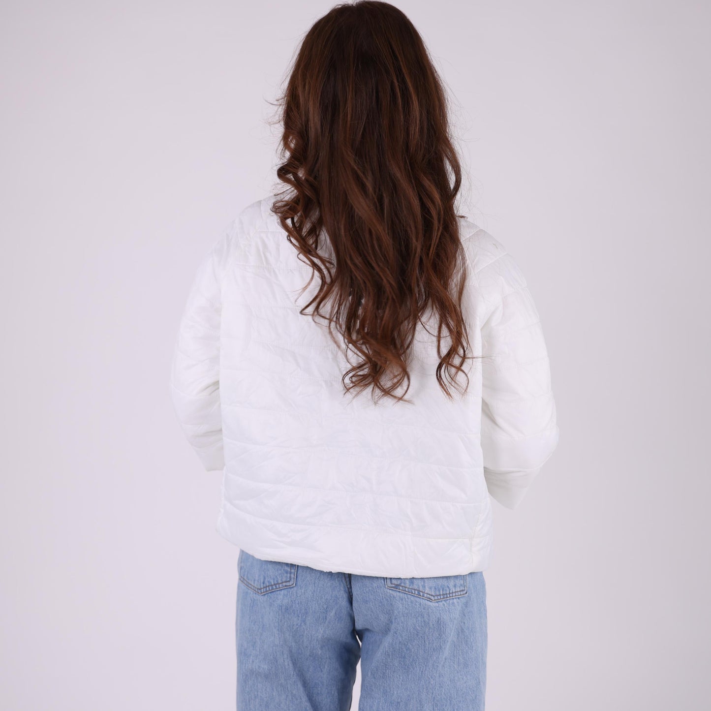 Quilted White Jacket with 3/4 Sleeves