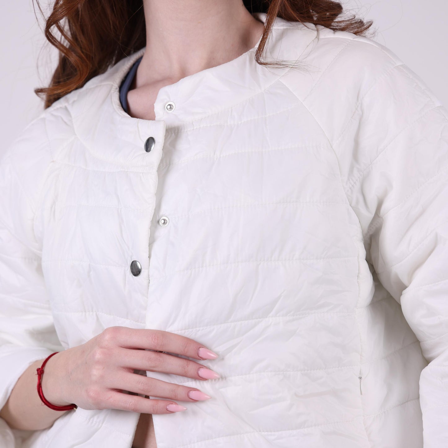 Quilted White Jacket with 3/4 Sleeves