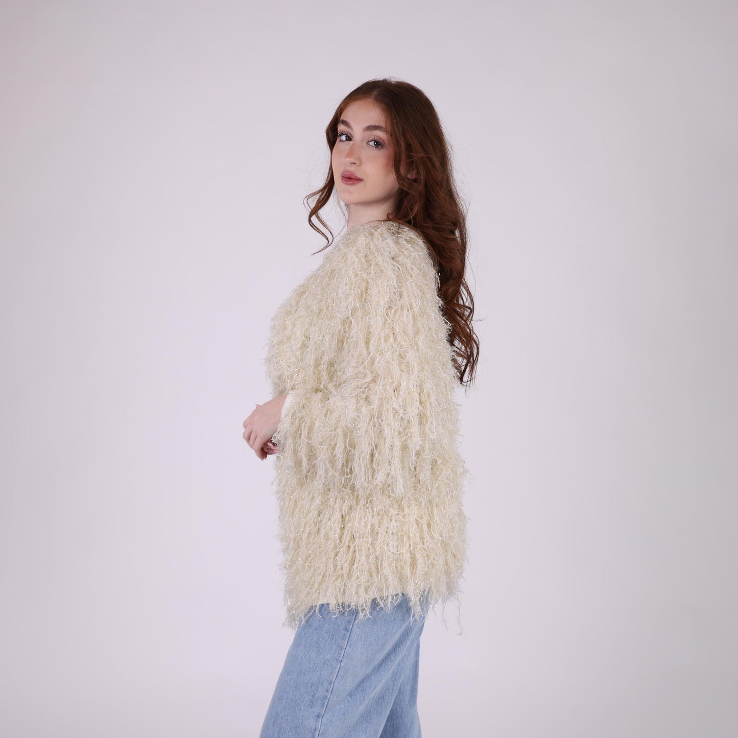 Cream Textured Shaggy Jacket