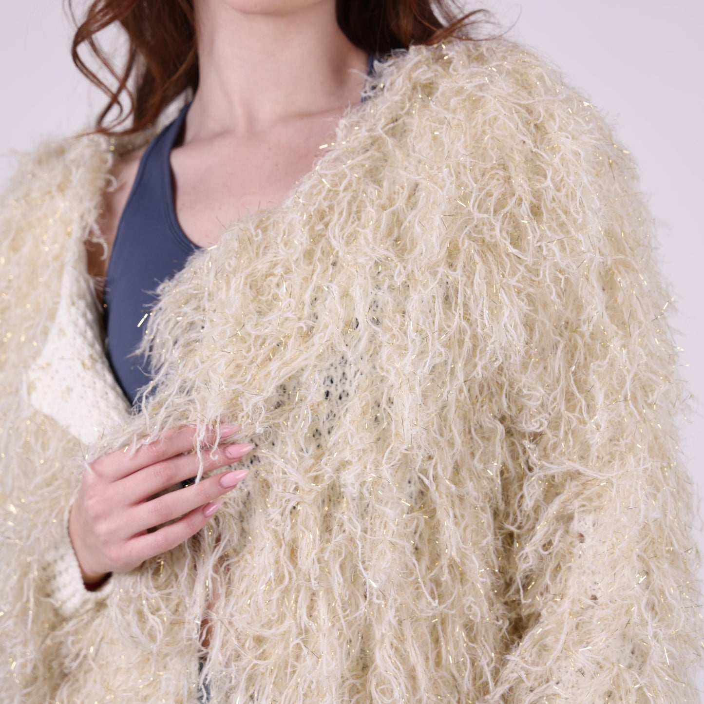 Cream Textured Shaggy Jacket