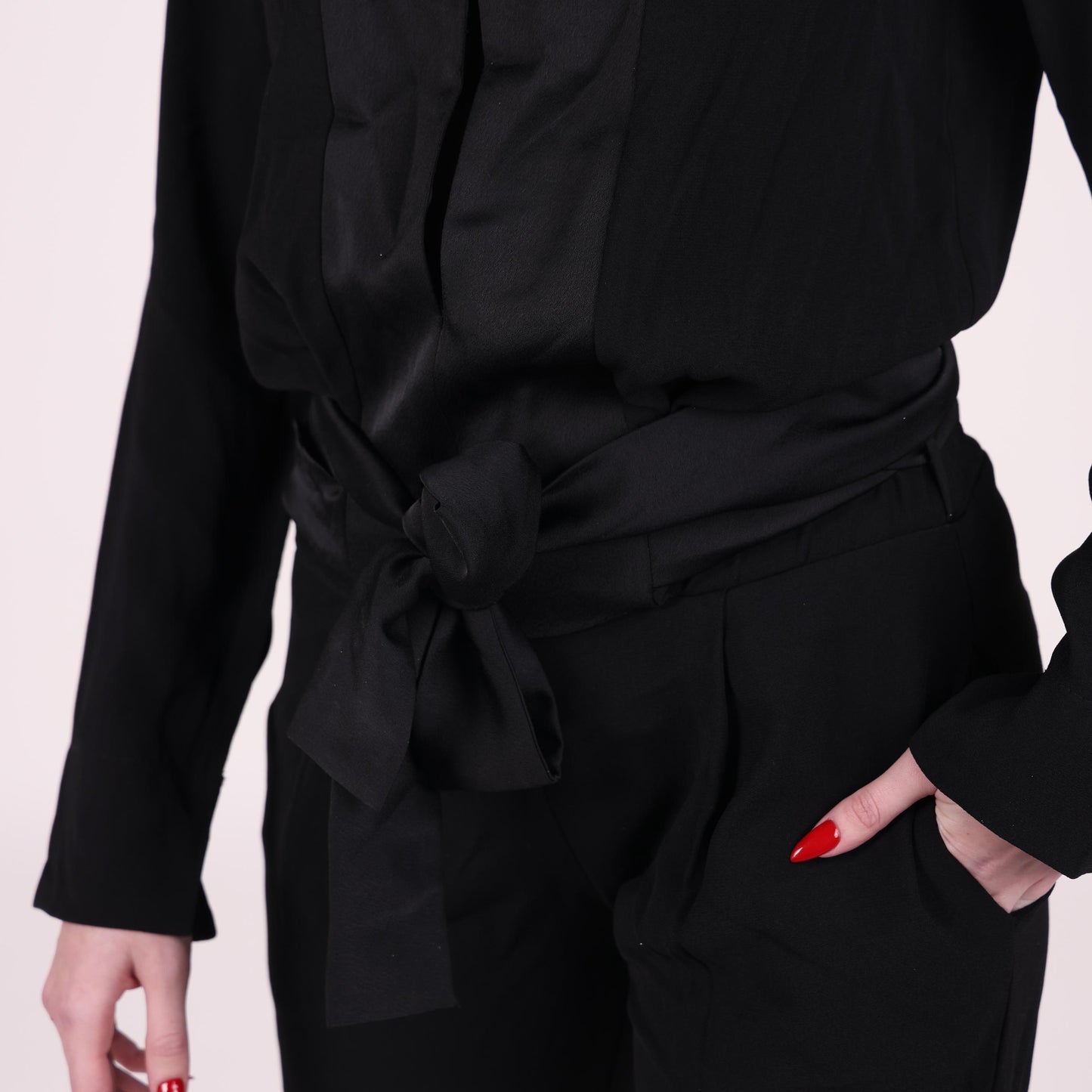 Elegant Black Tie-Waist Jumpsuit
