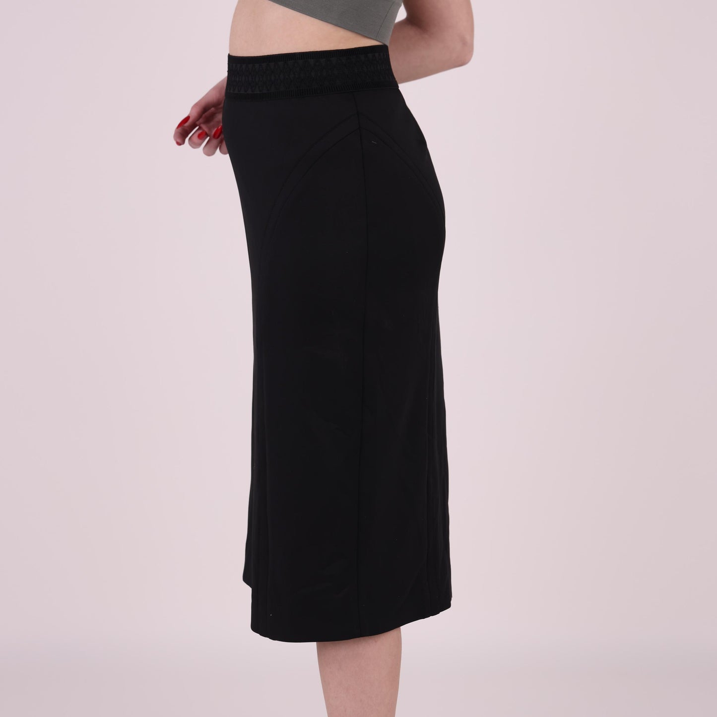 Black High-Waisted Midi Skirt