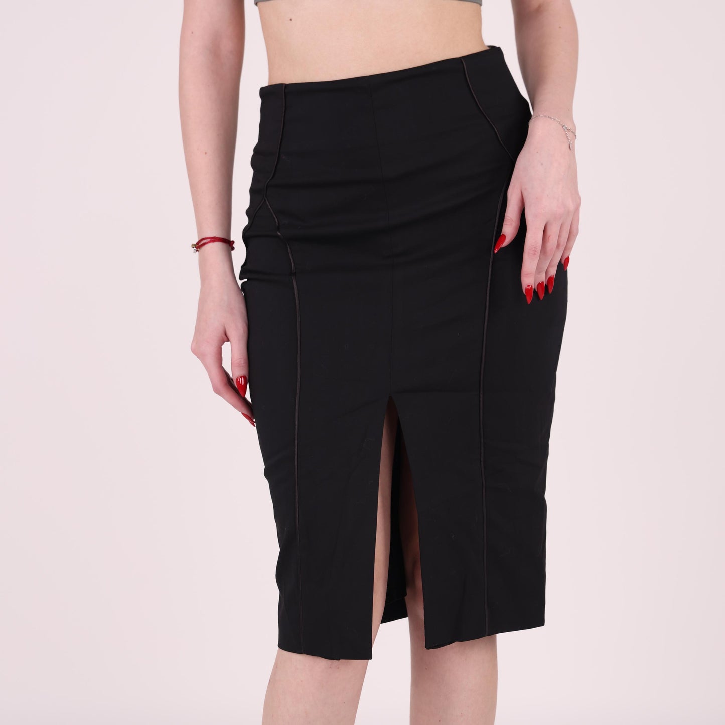 Black High-Waisted Slit Pencil Skirt