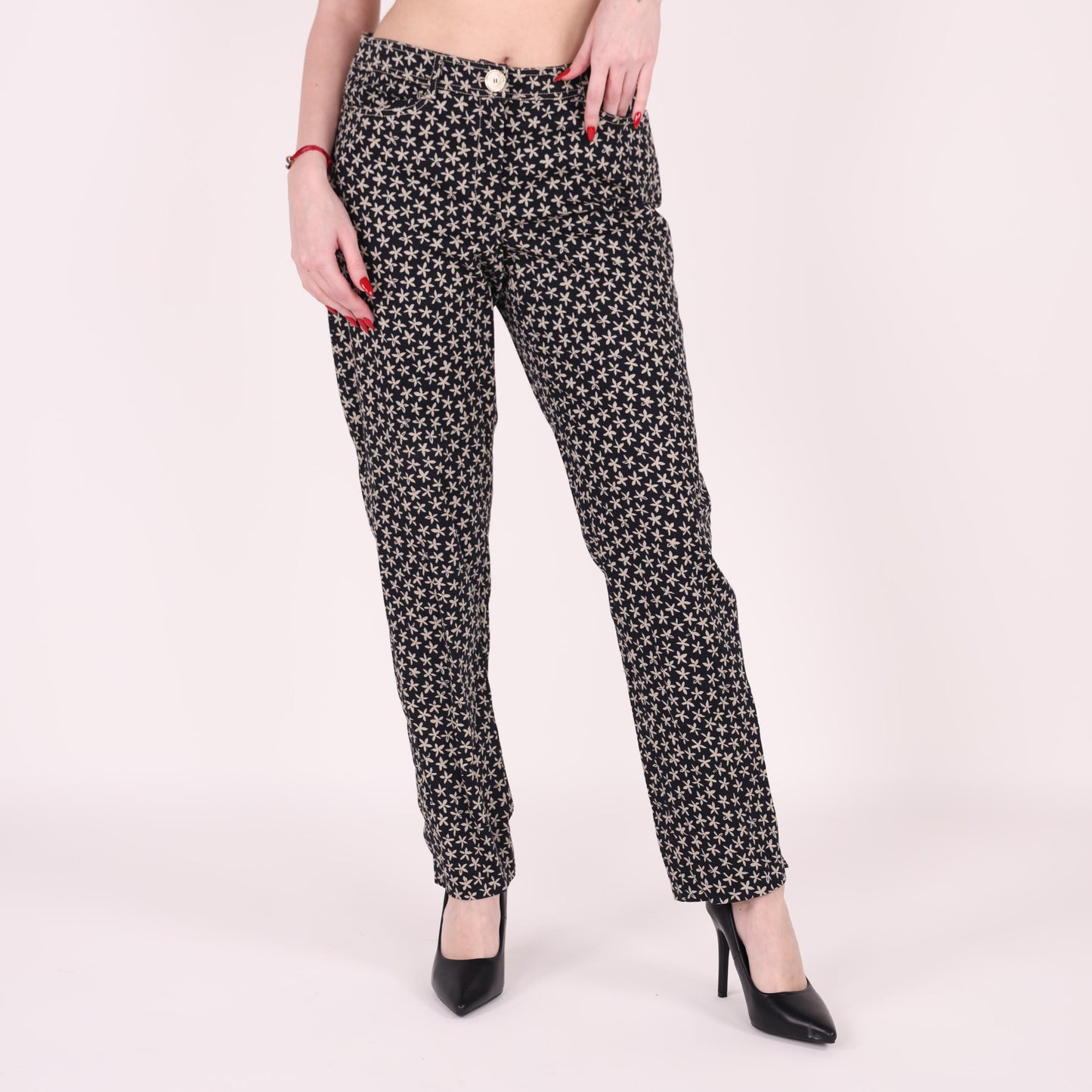Black Star-Print Straight-Leg Jeans