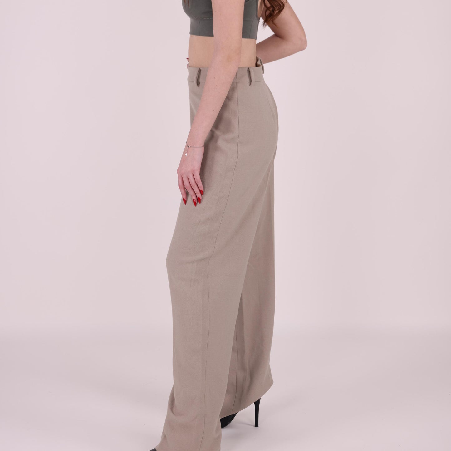 Beige High-Waist Wide-Leg Pants