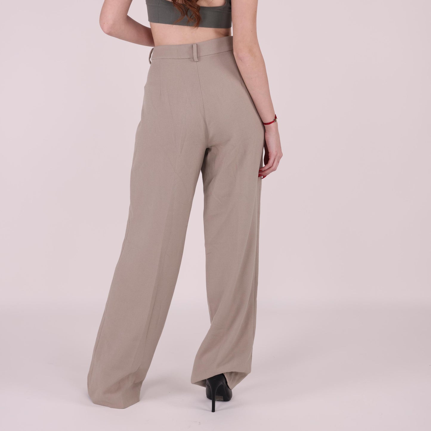 Beige High-Waist Wide-Leg Pants