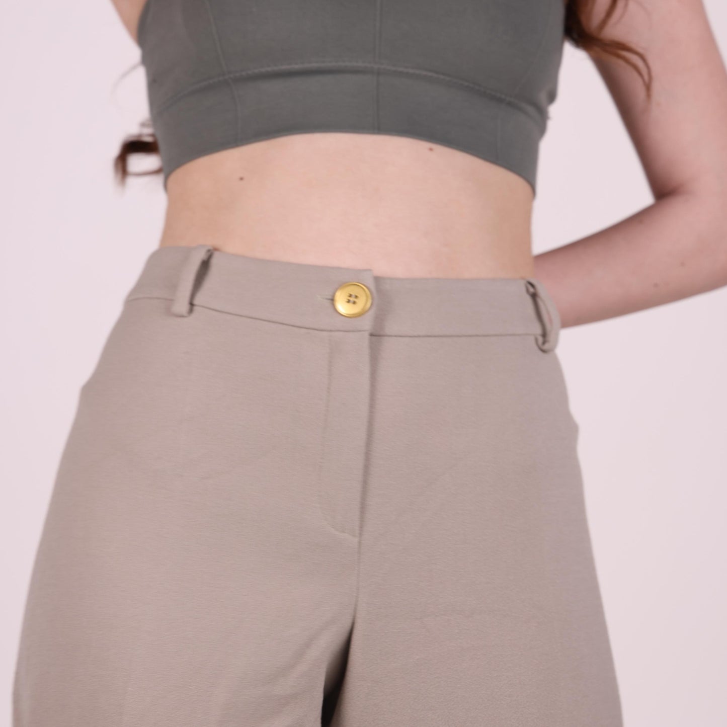 Beige High-Waist Wide-Leg Pants