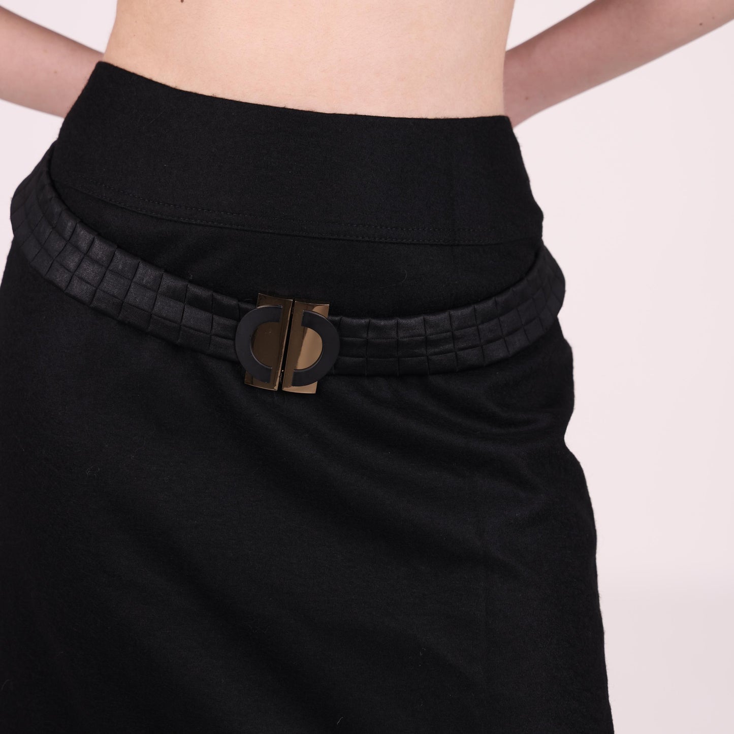 Elegant Black Midi Skirt with Textured Details