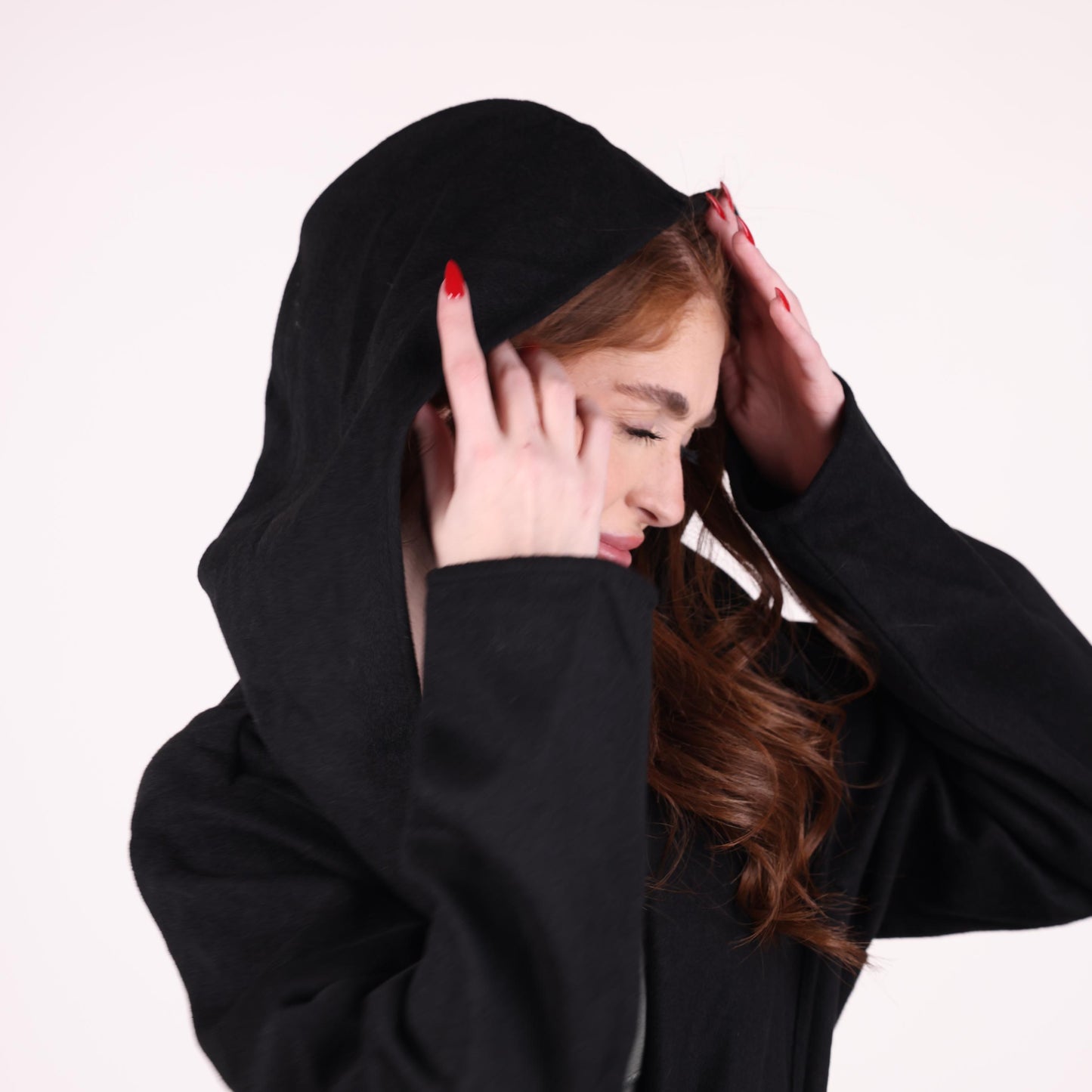 Chic Black Hooded Coat with Belted Waist