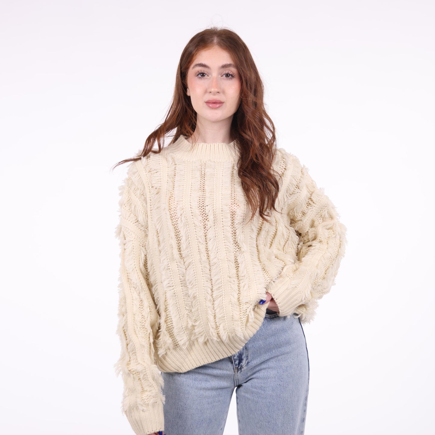Cream Textured Knit Sweater