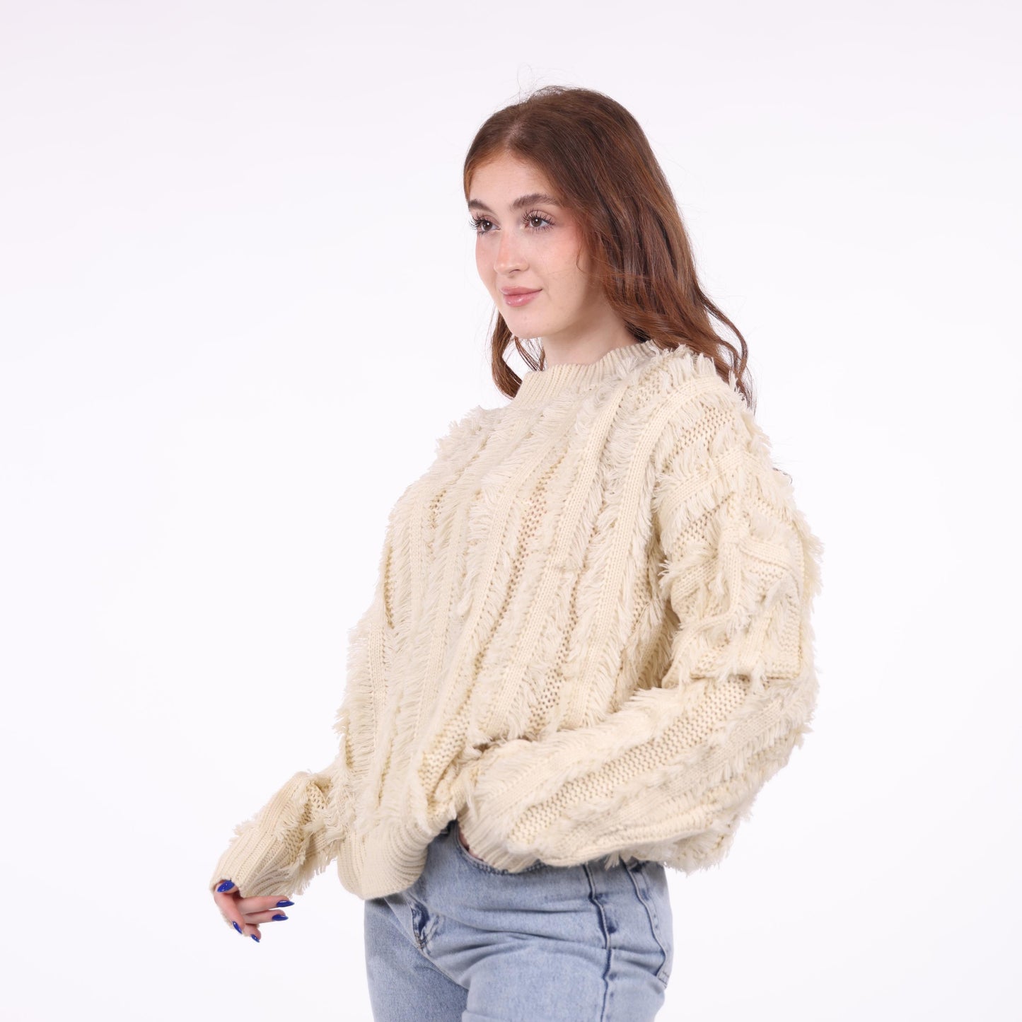 Cream Textured Knit Sweater