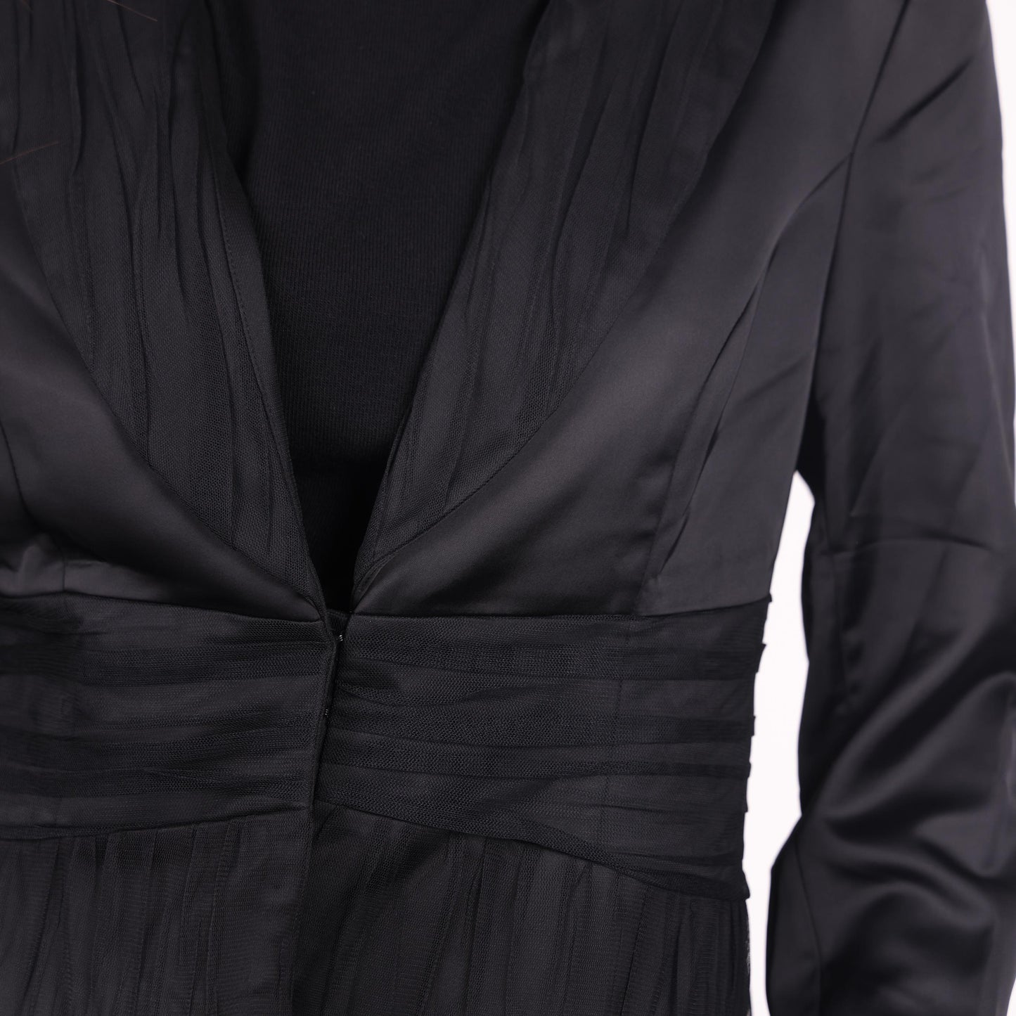 Black Satin Blazer with Pleated Waist Detail