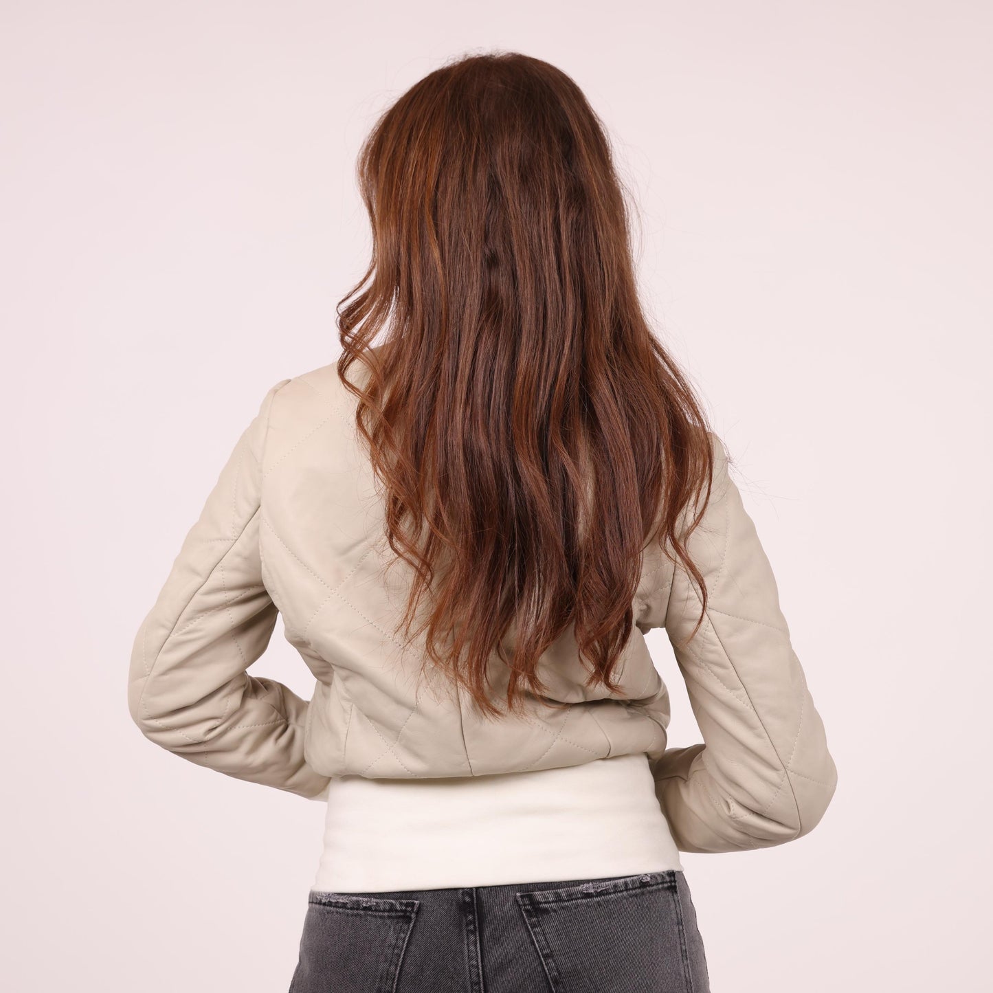 Quilted Beige Bomber Jacket
