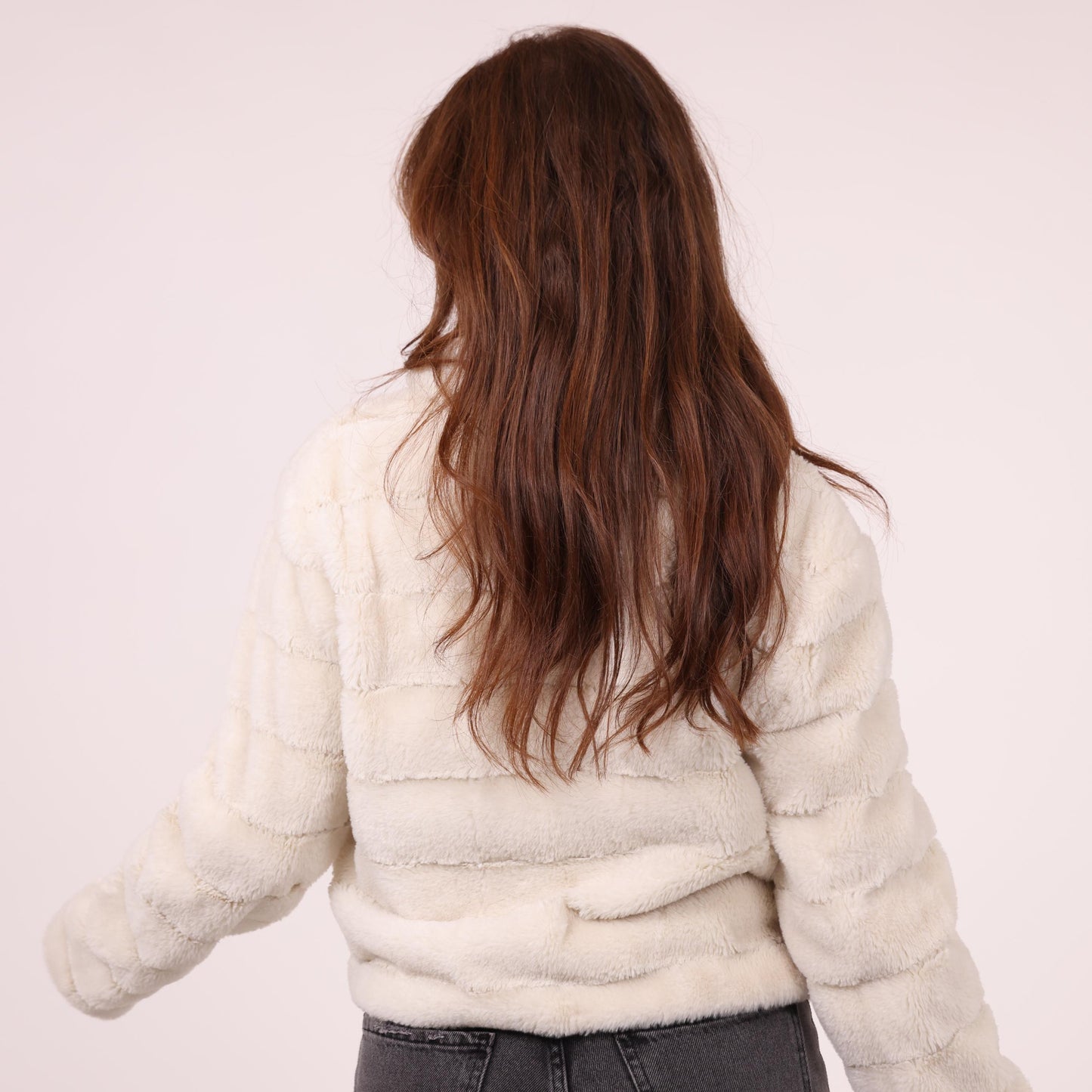 Cream Faux Fur Jacket with Shawl Collar