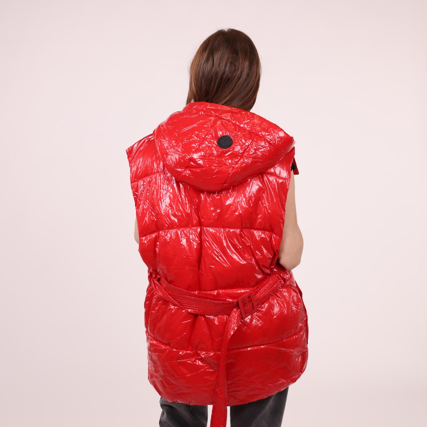 Red Glossy Quilted Puffer Vest
